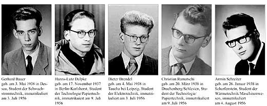© Universitätsarchiv; Dresdner Studentenprozess 1959 (im ersten Prozess verurteilte Studenten)